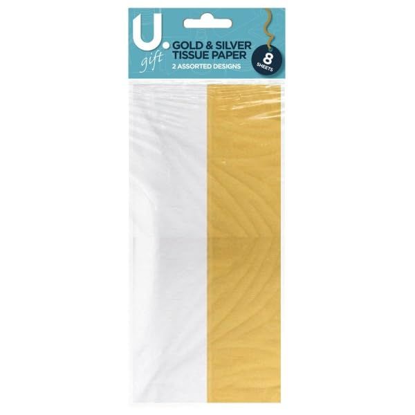 U. Tissue Paper 50x72cm Sheets, Assorted Gold & Silver Sheets - Pack of 8