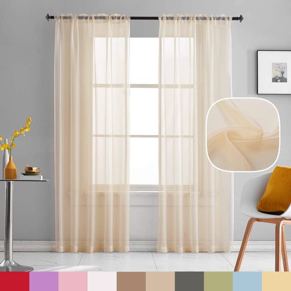 TOAVA DECO Beige Sheer Curtains 84 Inches Long 2 Panels Translucent Light Filtering Rod Pocket Beige Sheers Voile Curtain Panels for Bedroom Living Room 52x84 Inch Length