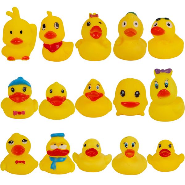 Cllayees Set of 15 Duck Bath Toy Rubber Duckies, 2 Inches Bathtub Duck Set Squeak Rubber Floating Duck Baby Shower Bath Tub Pool Toys