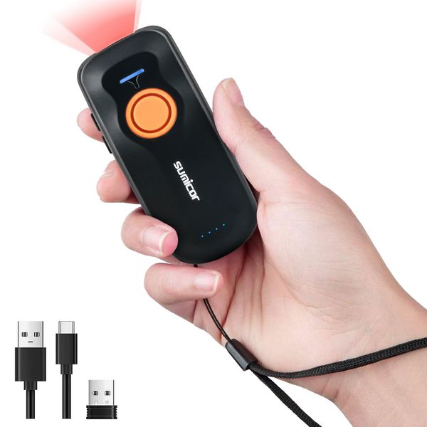 Sumicor Wireless Barcode Scanner, Portable Mini Bluetooth Reader 1D Laser Scanner with Battery Level Indicator Small UPC Bar Code Scanner for Library Inventory