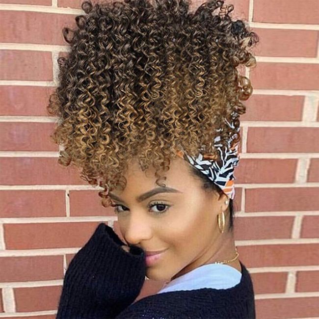 Vigorous Afro Drawstring Ponytail Kinky Curly Ponytail Drawstring Afro Puffs Curly Ponytail Extension for Women Synthetic Curly Ponytail (T33) (T2/27)