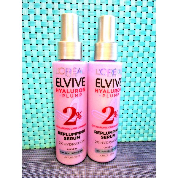 2 New Loreal Elvive Hyaluron + Plump 2% REPLUMPING SERUM Leave-in 4.4 oz. Each