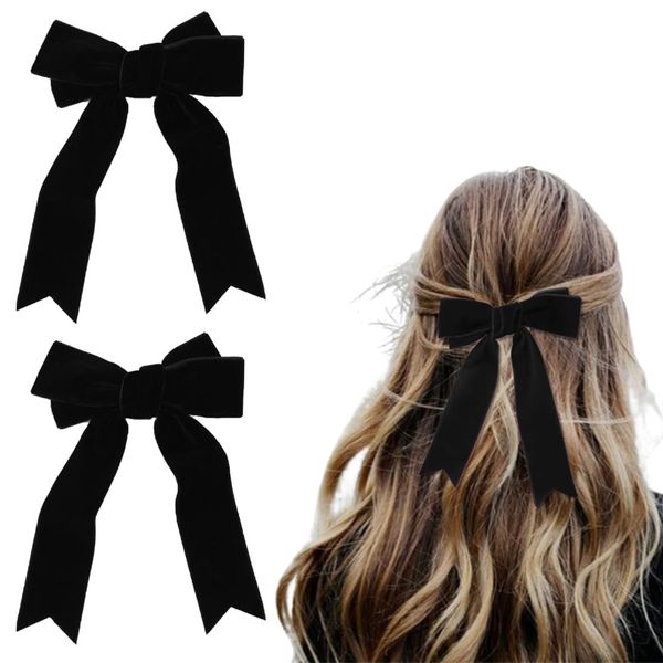 GXGM 2 Stück Schleifen-Haarspangen, französische Haarspangen für Damen, Satin-Schleifen-Samt-Haarspangen, Schwarze Schleifen-Haarspangen, Elegante Mädchen-Kinder-Haar-Accessoires