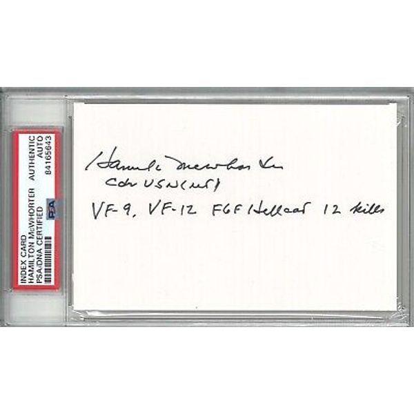 HAMILTON MCWHORTER SIGNED INDEX CARD PSA DNA 84165643 (D) WWII ACE 12V