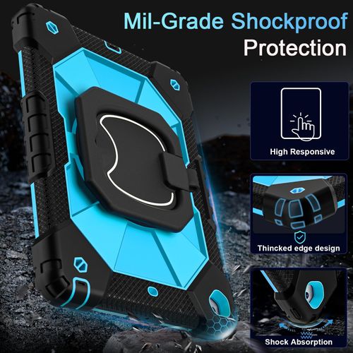 Scnioy Case for iPad 9th Generation iPad Case 9th 8th 7th Generation iPad 10.2 Inch iPad 9th Gen Cover with Screen Protector Pen Holder TabletCases for Kids 360° Rotating Stand, Black Blue
