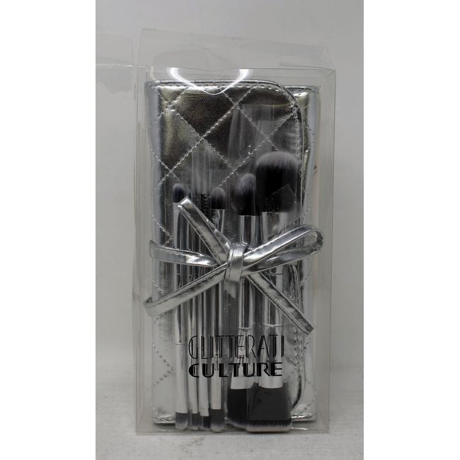 Macy's Gliteratti Culture Silver Face Makeup Brush Set 7 Pc Distressed Packaging