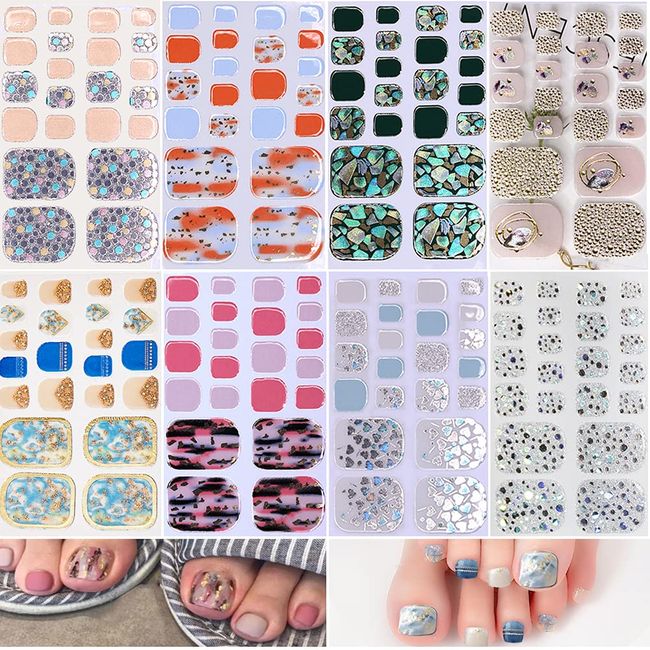 Nail Stickers, For Feet, 8 Pieces, 3D Feel, Nail Stickers, Toenails, Nail Art, Gel Nails, Just Stick On, Nail Wrap, Popular, Cute, Stylish, Nail Accessories, Women's, File Included (H)