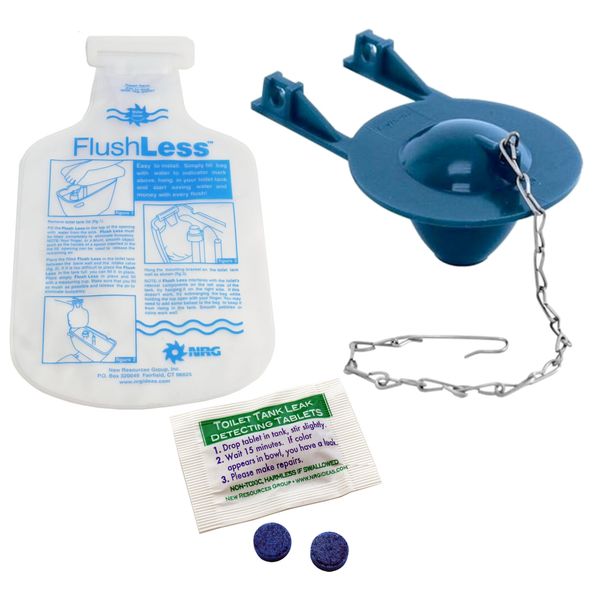 Toilet Tank Basic Kit | Displacement Bag | Replacement Flapper & Dye Tabs
