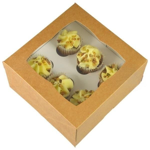 LarryRoo Kraft Brown Windowed MINI Cupcake Box | 6 Cavity | Mini Cup Cake Boxes & inserts (25)