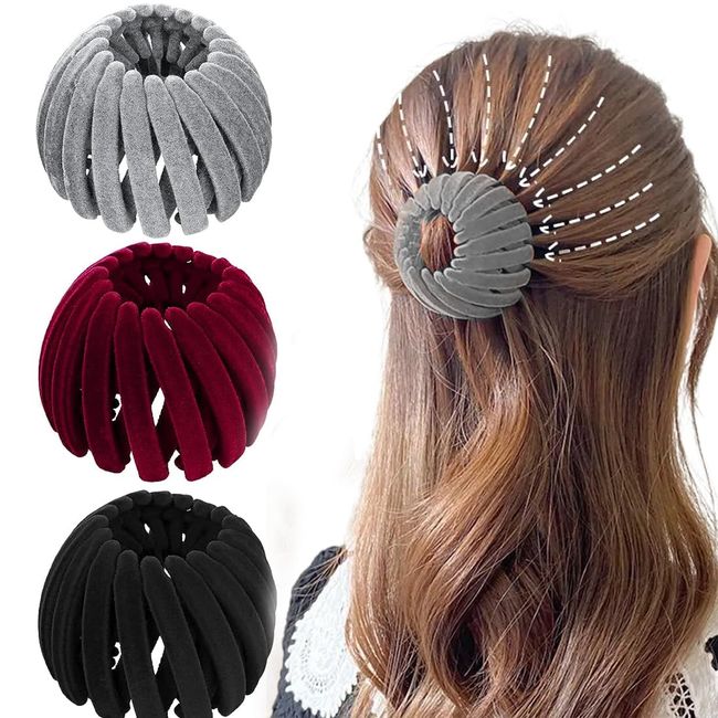 3 Stück Vogelnest-Haarspangen Pferdeschwanz-Halter Einziehbarer Vogelnest-Clip Weich Und Bequem Haarschlaufen Dutt Modisches Haar-Accessoire Haar-Styling-Werkzeug Für Frauen Und Mädchen (Drei F