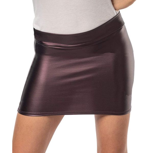 Verano Women's Mini Skirt Leather Look Sexy Wetlook Stretch Skirt, tin, S