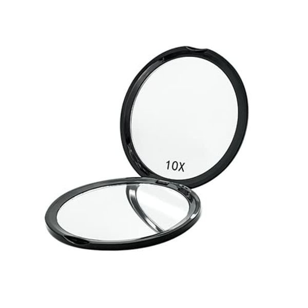 Magnifying Glass, 10x, Compact Mirror, Black, Double-Sided, 2-Way, Hand Mirror, Foldable, Tabletop, Makeup Mirror, Round