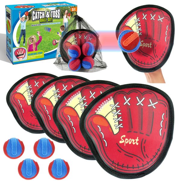 Toss and Catch Ball Game, Kids Baseball Training Glove Sports Toys, Outdoor Pool Beach Waterproof Toys, Yard Backyard Games with 4 Paddles 4 Sticky Balls Storage Bag, Stocking Stuffers for Boys Girls