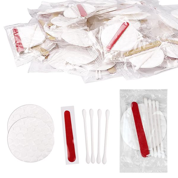 100 Pack Hotel Vanity Set Individually Wrapped, Bulk Hotel Amenities Kit, Hotel Hospitality Set, Hygiene Products Include Cosmetic Cotton Pads, Cotton Swabs, Nail File (Paper Sticks)