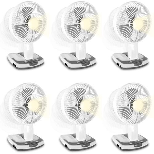 Technical Pro (Qty 6 Adventure Series Rechargeable Desk/Wall Fan with LED Work Lamp, Adjustable tilt & Super-bright LED Lamp