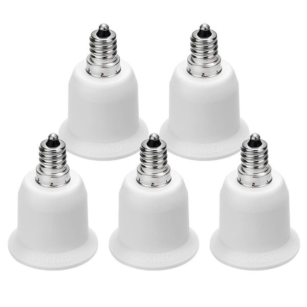 JACKYLED 5-Pack E12 to E26 Adapter, Chandelier Light Socket, Candelabra E12 to Medium Socket E26/E27 Converter Bulb Base Adapter Converter for Ceiling Fans Light, Pendant Light, Chandelier