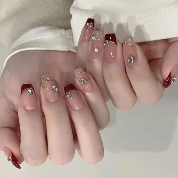 Nail tips, 24 pieces, short nail tips, spring/summer nail tips, popular, Japanese style, cute, simple, stylish, for coming-of-age ceremonies, weddings, parties, nail stickers, bridal nails, glossy, false nails - tools