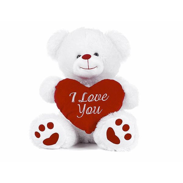 Teddy Bear Holding Heart Pillow “I Love You”-White, Light Brown, Dark Brown (10 Inches White)