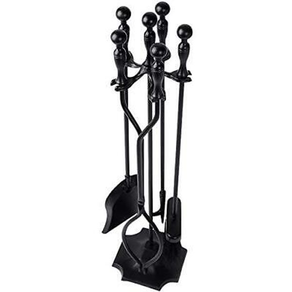 5 Pcs Fireplace Tools Sets Black Handle Wrought Iron