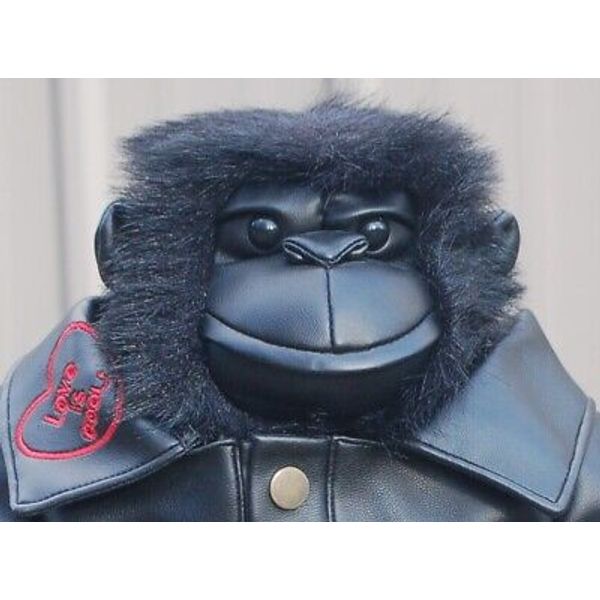 Elvis Black Gorilla Furry Plush Toy First & Main Faux Leather Jacket