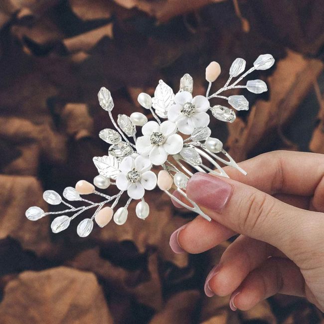 Relandy Bride Hochzeit Haarkamm Blume Silber Kopfbedeckung Kristall Braut Haarschmuck für Frauen