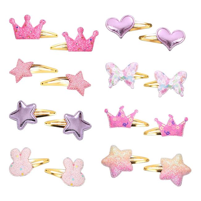 HNJUSR Haarspangen Mädchen, 16 Stücke Krone Stern Herz Schmetterling Haarspangen Kinder Haarspangen Glitzer Haarklammern Süße Haarstyling Accessoires für Mädchen Kinder Damen Haarschmuck(Stil B)