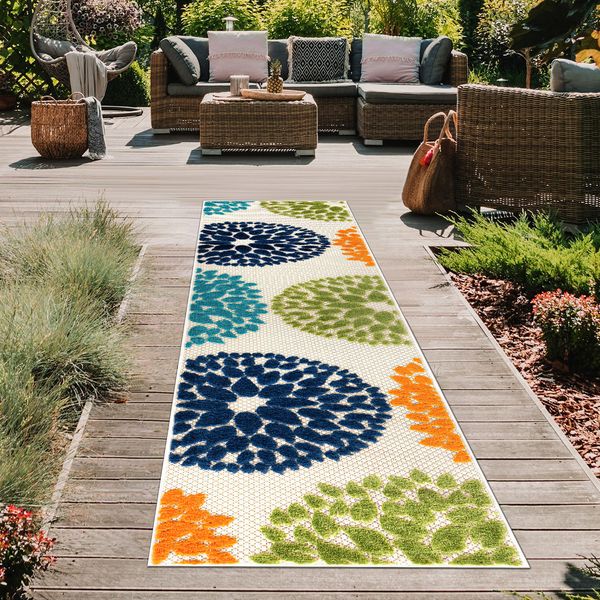 Rugshop Indoor/Outdoor Rugs Brescia Modern Floral Circles Outdoor Runner Rug 2x7