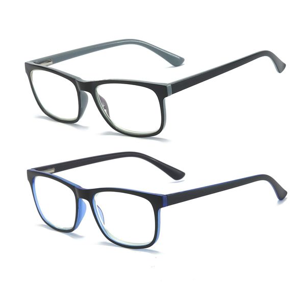 KoKoBin Fashion Blue Light Filter Reading Glasses Spring Hinge Computer Glasses Square HD Anti Blue Light Glasses Men and Women (2 Pieces (Black, Blue), 3.5, Dioptres)