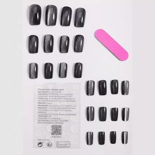 Nail Tips, Handmade Nail Tips, Short, Catza, Set of 24, Double Sided Tape, Easy to Apply, Durable, Convenient, Solid, Muted, Stylish, Convenient for Short Nails, Cute Design, DIY Nail Tips (09, CDJ)