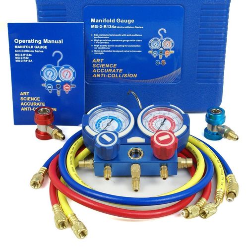 F2C 3.5CFM Single-Stage Rotary Vane Vacuum Pump for HVAC/Auto AC Refrigerant Recharging w/R134a R410a AC AC Manifold Gauge Set Combo