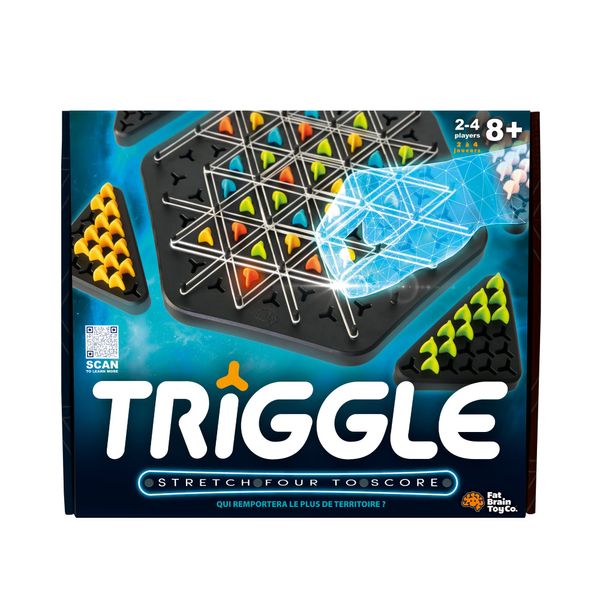 Fat Brain Toys Triggle - Stretch Four to Score [Fun Family Brainteaser Strategy Game for Kids, Teens, & Adults] Rubber Band Triangle Game