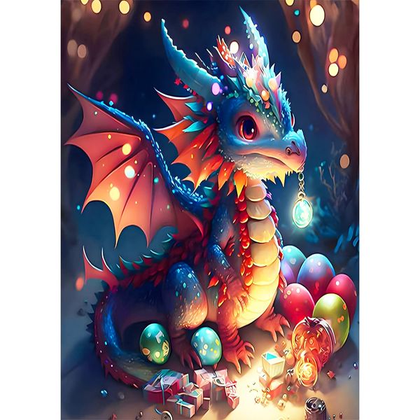 AIRDEA 5D Cartoon Dragon Diamond Painting Kits, Cute Animal Dragon Digital Painting Kits, DIY Full Rhinestone Art Picture, Craft Supplies for Beginners Adults, Perfect Home Wall Decor 30x40cm