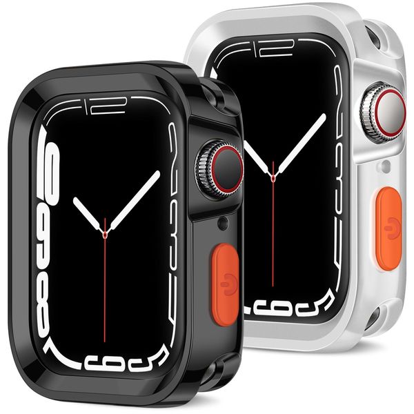 ZZDZZ 2 Pack Rugged Case Compatible with Apple Watch Case 45mm 44mm, Durable Soft TPU Shockproof Protective Bumper Cover Compatible with iWatch Series 9/8/7/6/SE/5/4 (Plating Black/Clear)