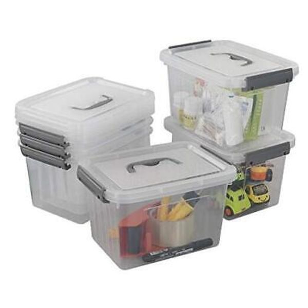 Plastic Storage Box, 6-Pack Storage Bins with Lid 6 L