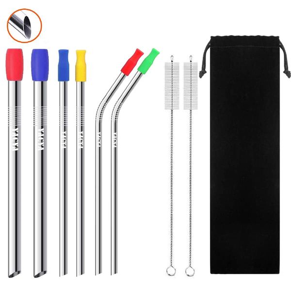 Tapio Casting Straws, Stainless Steel, 0.5 x 0.3 x 0.24 inches (12 + 8 x 6 mm), Set of 6, Reusable, Portable, Convenient, Compatible with Tumblers, Echo Low, Length 8.3 inches (21 cm), Includes Cleaning Brush, Storage Bag, Silicone Cap, Silver