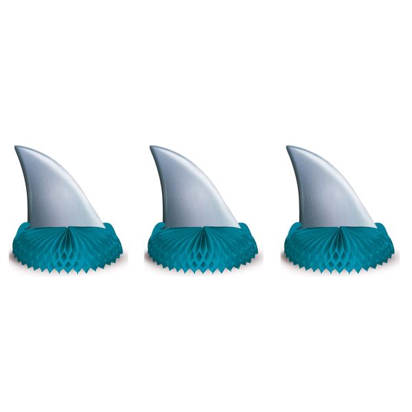 Beistle 3 Piece Shark Theme Party Supplies Birthday Decorations Table Centerpieces, 6.75" x 6.25", Gray/Blue