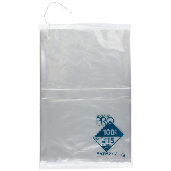 Japan Sanipack L15H Plastic Bags, Storage Bags, Standard Bags, Hanging with Strings, No. 15, Transparent, 100 Pieces, Trash Bags