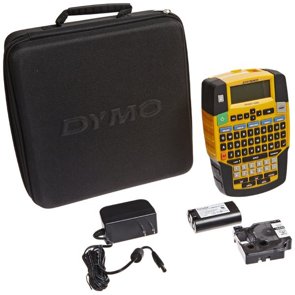 DYMO Rhino 4200 Industrial Label Maker Carry Case Kit with 1 Roll of 1/2" All-Purpose Vinyl Labels, Black on White