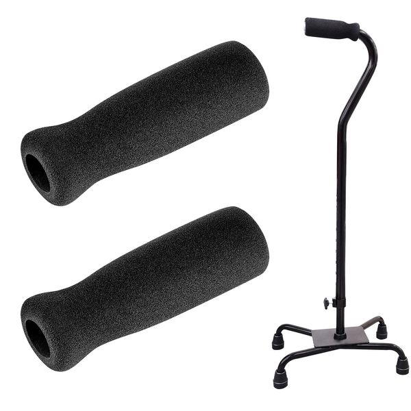 Cane Grip Replacement Cane Grip Foam Cane Handle Grip Replacement Offset Cane Grips Walking Cane Hand Grip Foam Handle for Cane Bicycle Handlebars 4.53 x 0.98 x 0.98 Inch, Black (2 Pieces)