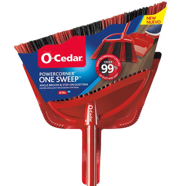 O-Cedar PowerCorner One Sweep Broom with Step-On Dustpan and 3-Piece Handle