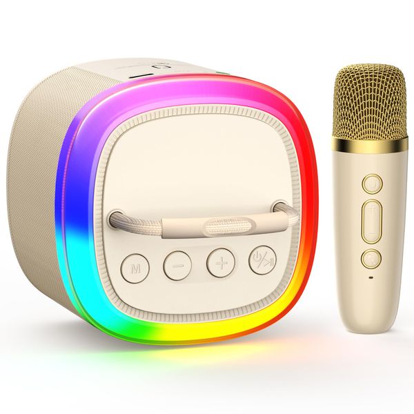 HWWR Kids Karaoke Machine, Portable Bluetooth Speaker with Wireless Microphone, Christmas Halloween Kids Toys Gifts for Girls 4, 5, 6, 7, 8, 9, 10 +Year Old, Mini Karaoke Machine for Kids