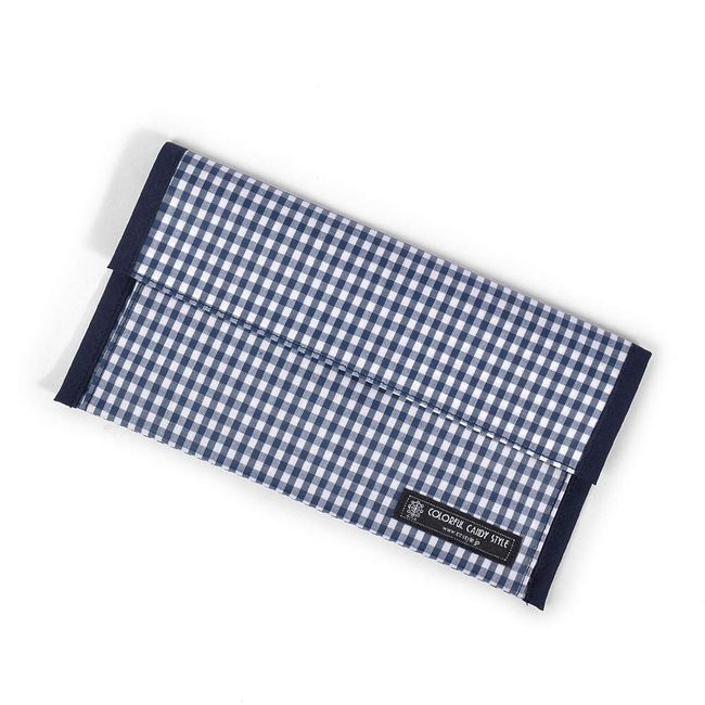 ND201100 Mask Case, Boy, Antibacterial, Children, Water Repellent, Gusset, Cute, Large Checkered (100% Cotton), Navy Blue, Colorful Candy Style