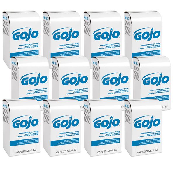 Gojo Premium Lotion Soap, Waterfall Fragrance, 800 mL Lotion Hand Soap Refill 800 Series Bag-In-Box Soap Dispenser (Pack of 12) - 9106-12