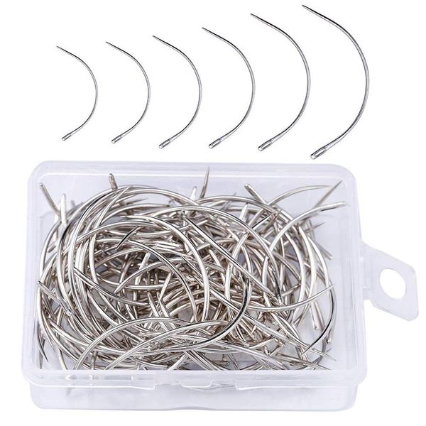 120 PCS Curved Needle Set, 6 Sizes Curved Sewing Needle, Curved Needles, C Wig Pin for Wig Making DIY and Hand Sewing Upholstery Carpet Leather Canvas Repair