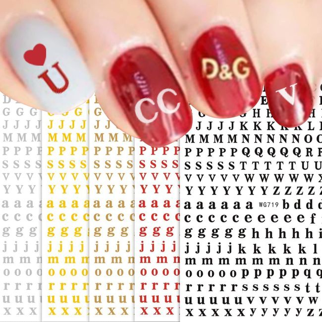 LANODO 8 Pcs Nail Stickers Alphabet 3D (8 Colors) English Alphabet Pretty Nail Sticker DIY