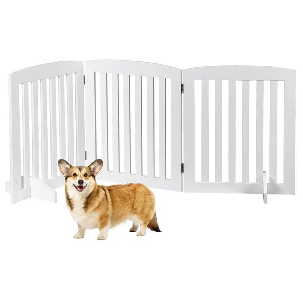 24'' Dog Gate 3 Panels Freestanding Step Over Dog Pet Gate for Stairs White