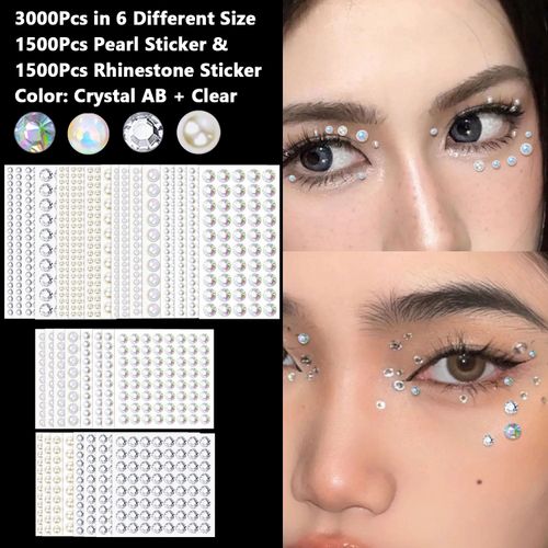 3000Pcs Self Adhesive Pearls and Rhinestones Stickers, Stick on Rhinestone Hair Pearl Stickers Diamond Stickers Self Adhesive Face Gems Hair Gems for Face Makeup Hair Nail Art Cell Phone DIY Crafts