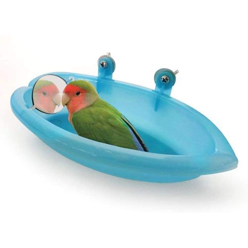 Bird Bathtub with Mirror Toy Shower Tub Bathtub Cleaning Tool Plastic Durable Adorable Odorless for Small Parrot Parakeet Cockatiel Conure Lovebird Finch Budgie Canary Cage Accessories (A)