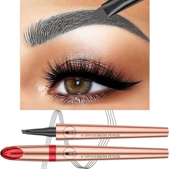 SAUBZEAN Gray Eyebrow Pencil Makeup, Waterproof Hypoallergenic Long Lasting Eye Brow Pen for Women, 4 Micro-Fork Tips Creates Natural Looking Eyebrow Tattoos