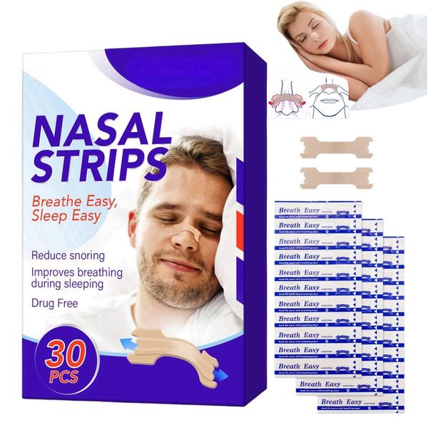 30pcs Nasal Strips,Snoring Strips,Nose Strips for Snoring,Nose Strips to Stop Snoring and Relieve Nasal Congestion,Useful Anti Snore Nasal Strips,Snoring Aids Nose Strips,Drug-Free Anti Snore Strips